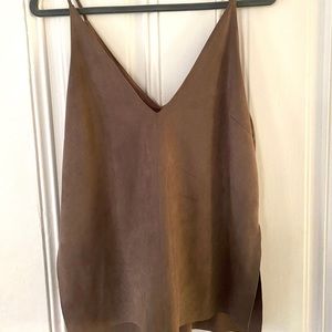 Suede Taupe V-neck Tank Top